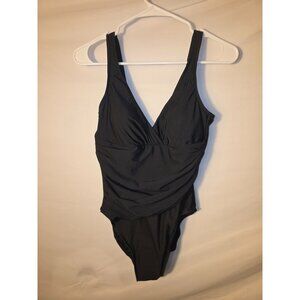 Swimslimmer Swimsuit Womens Size 10 Black One Piece Flattering Vneck Tank